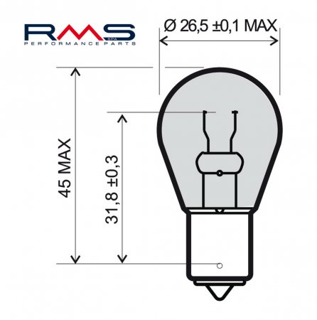 Bec RMS 246510205 12V 21W , BA15S portocaliu