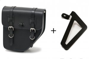 Leather saddlebag CUSTOMACCES IBIZA Negru right, with side metal base + universal support