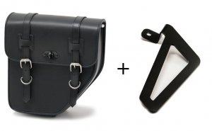 Leather saddlebag CUSTOMACCES IBIZA Negru left, with metal base left side and left fitting kit