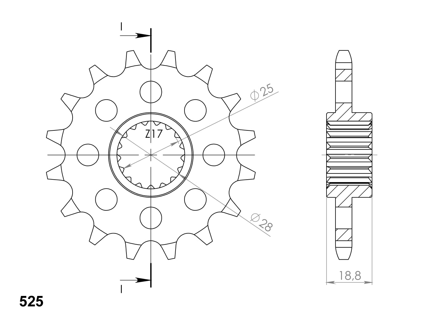 Pinion fata SUPERSPROX CST-704:17 17T, 525