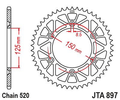 Foaie spate ALU JT JTA 897-48RED 48T, 520 Rosu