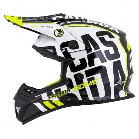 Casca motocros CASSIDA CROSS CUP SONIC black /white /fluo yellow XS pentru KTM LC4 640 Duke